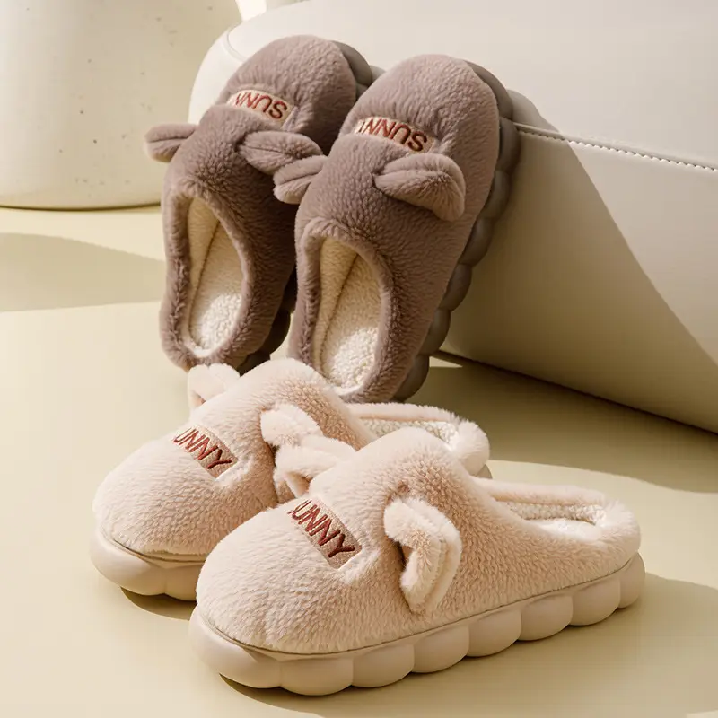 Cute Fleece Lined Cotton Slippers for Women Pink Grey