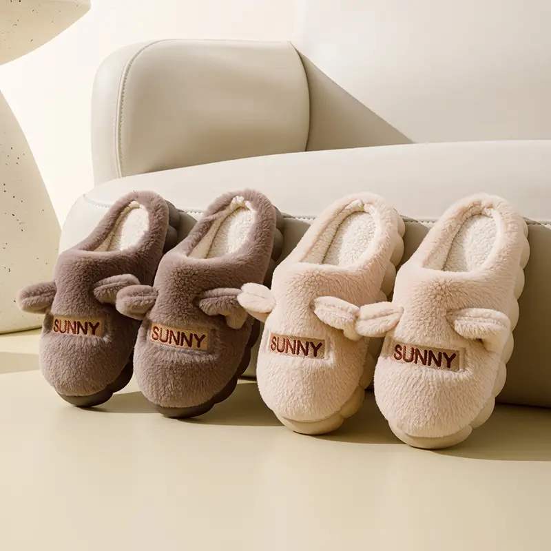 Cute Fleece Lined Cotton Slippers for Women Pink Grey