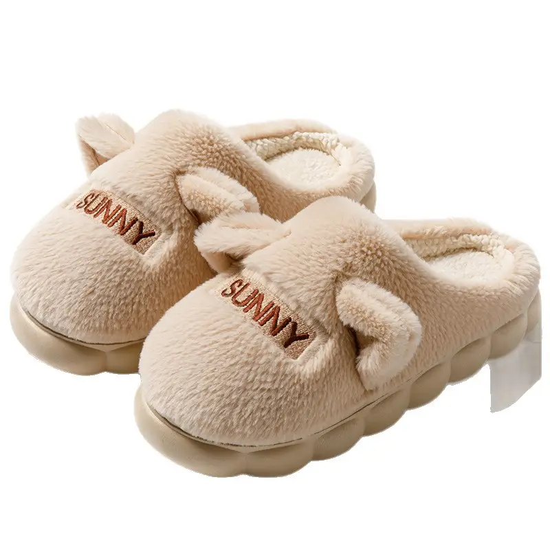 Cute Fleece Lined Cotton Slippers for Women Pink Grey