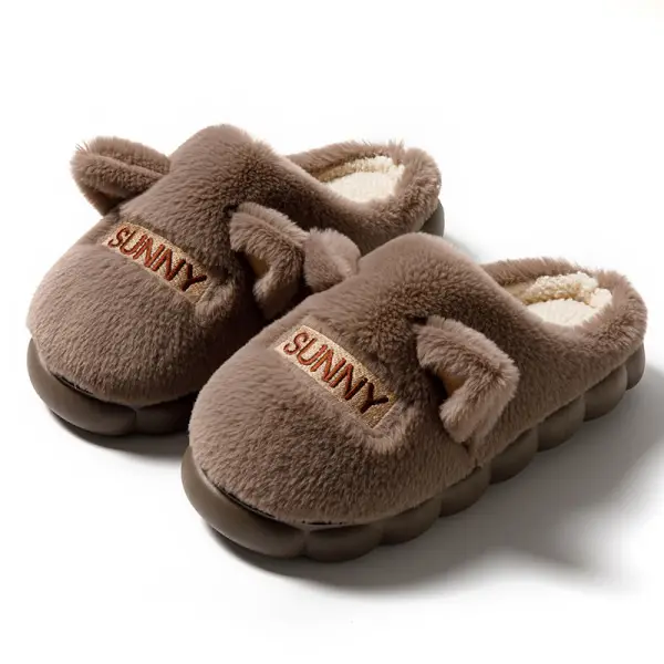 Cute Fleece Lined Cotton Slippers for Women Pink Grey