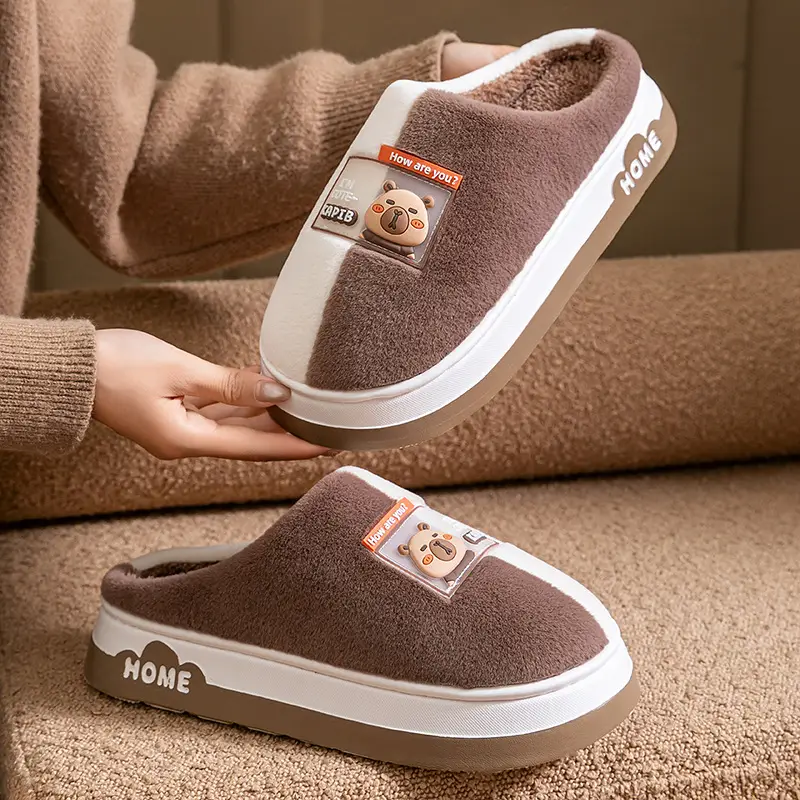 Thick-Soled Kapibara Cotton Slippers for Women Autumn and Winter 2025 New Indoor Home Non-Slip Fleece-Lined Warm Slippers for Men - Image 7