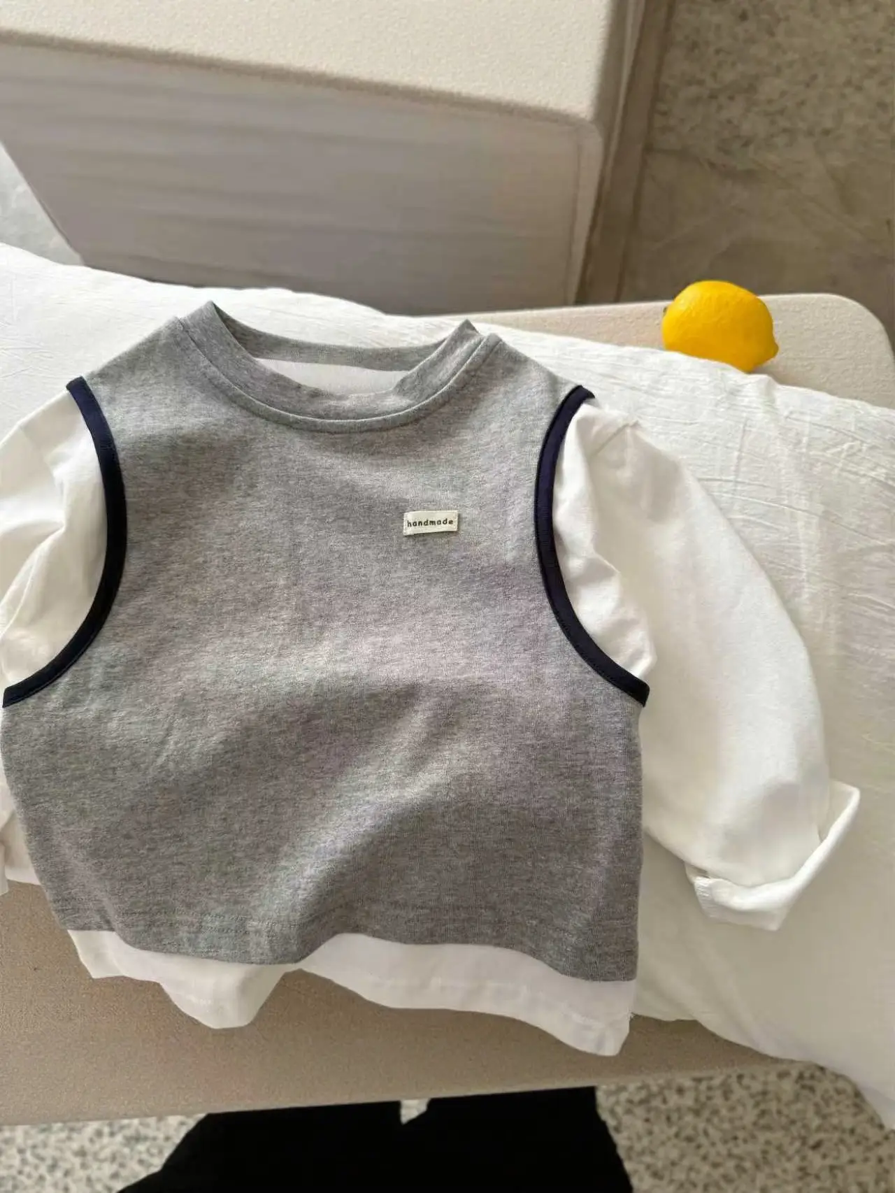 Boys Grey White Two-Piece Cotton T-Shirt - Image 5