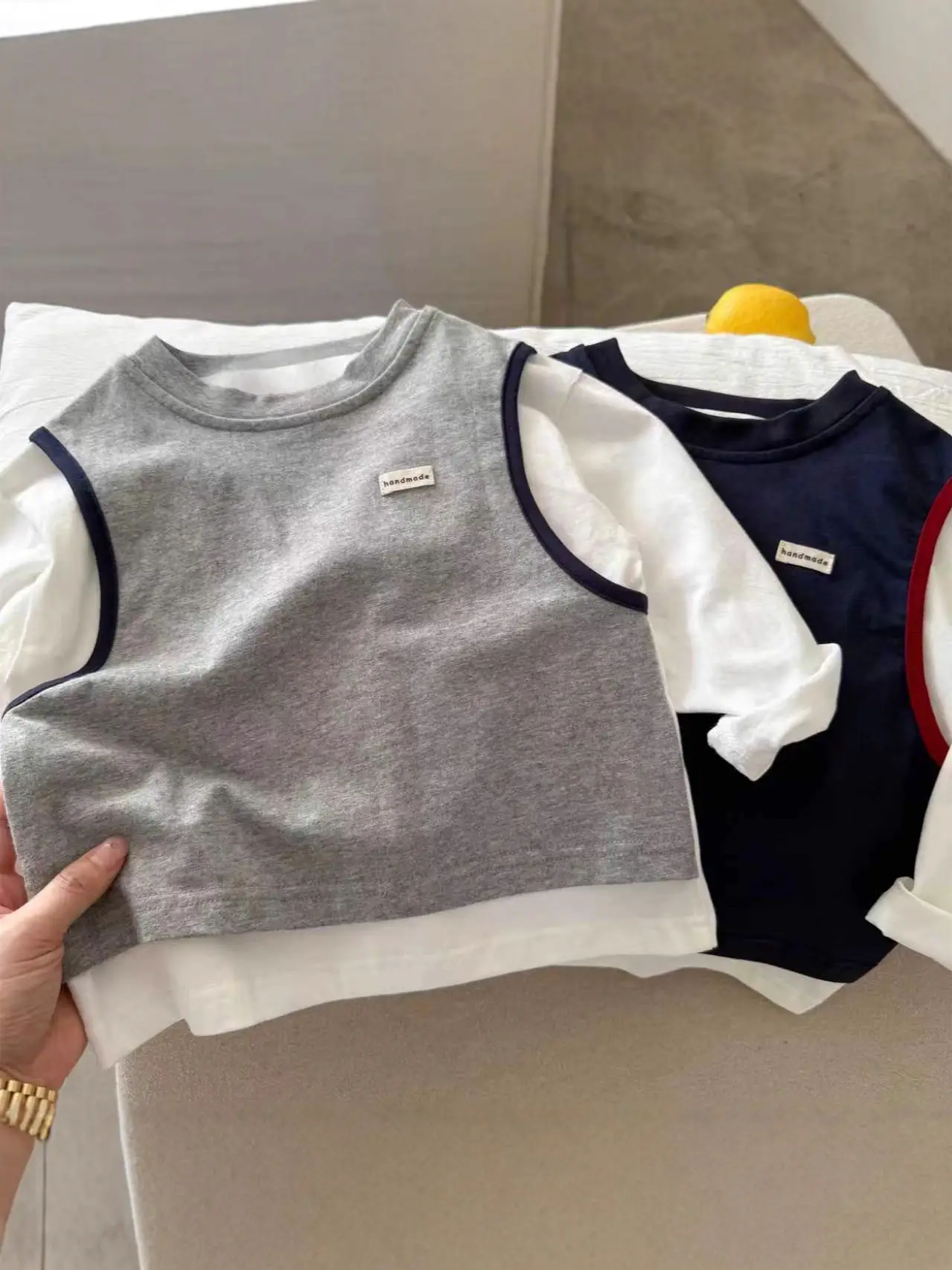 Boys Grey White Two-Piece Cotton T-Shirt - Image 6
