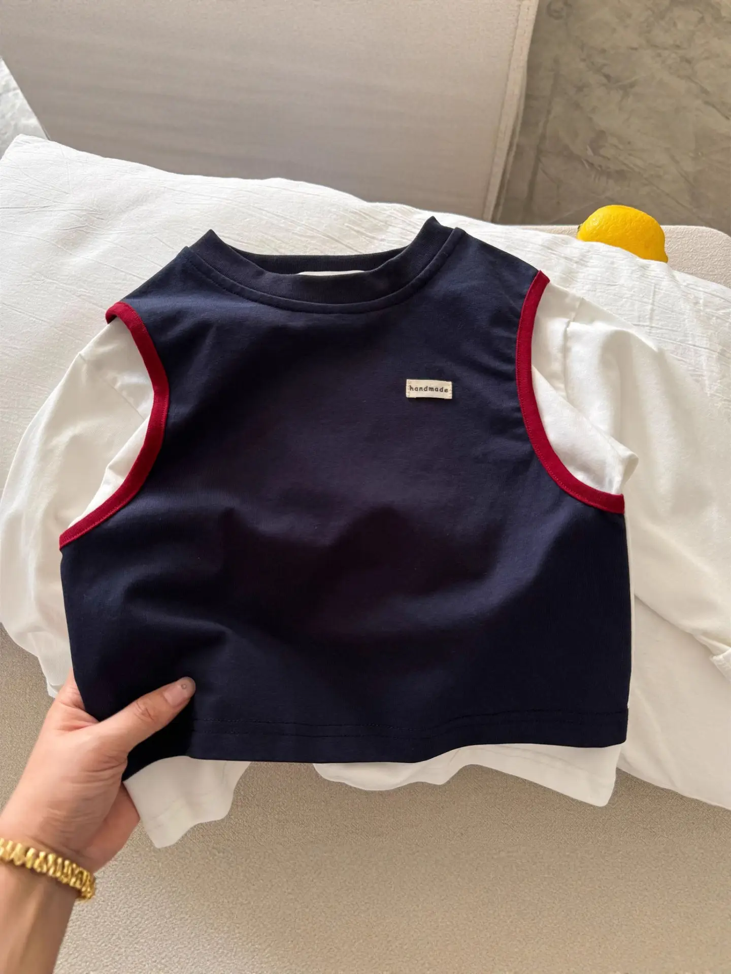 Boys Grey White Two-Piece Cotton T-Shirt - Image 7