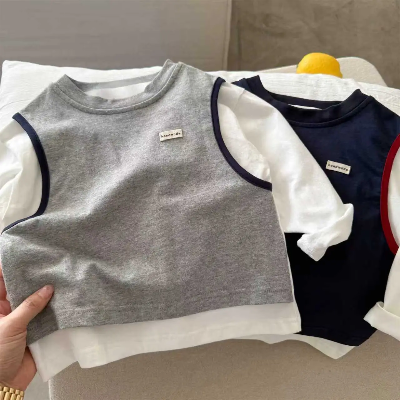 Boys Grey White Two-Piece Cotton T-Shirt — feature 5
