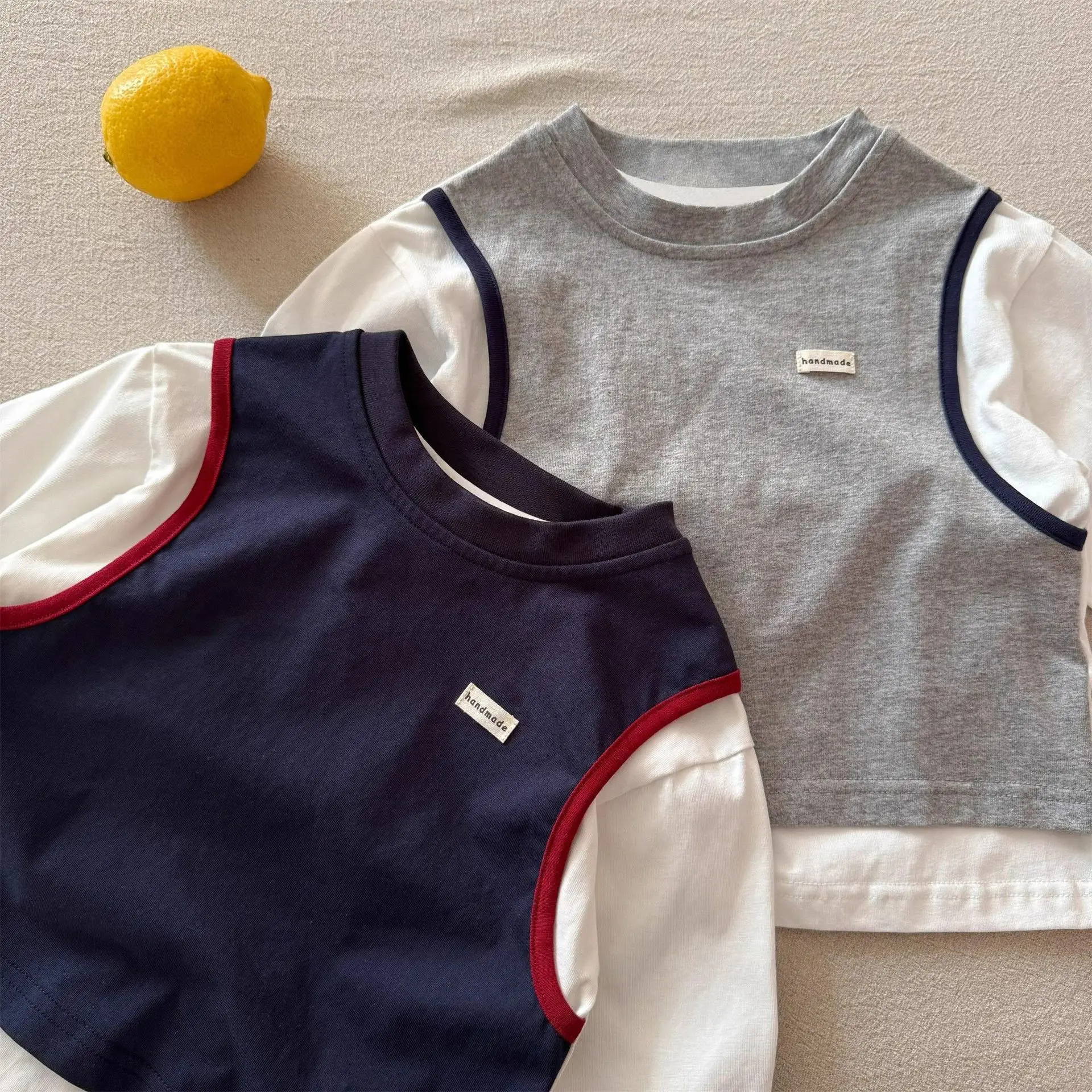 Boys Grey White Two-Piece Cotton T-Shirt — feature 6