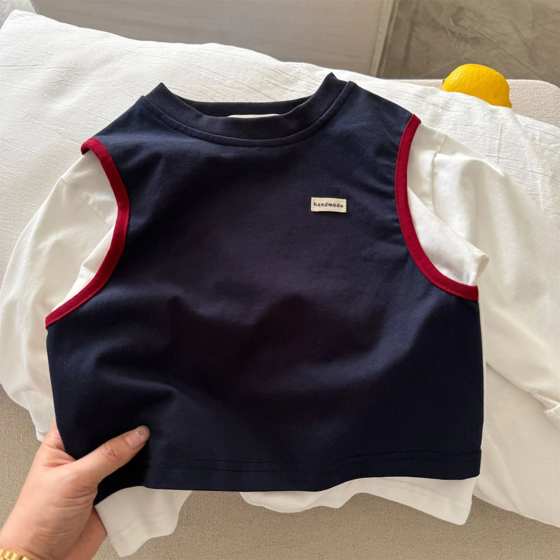 Boys Grey White Two-Piece Cotton T-Shirt — feature 7