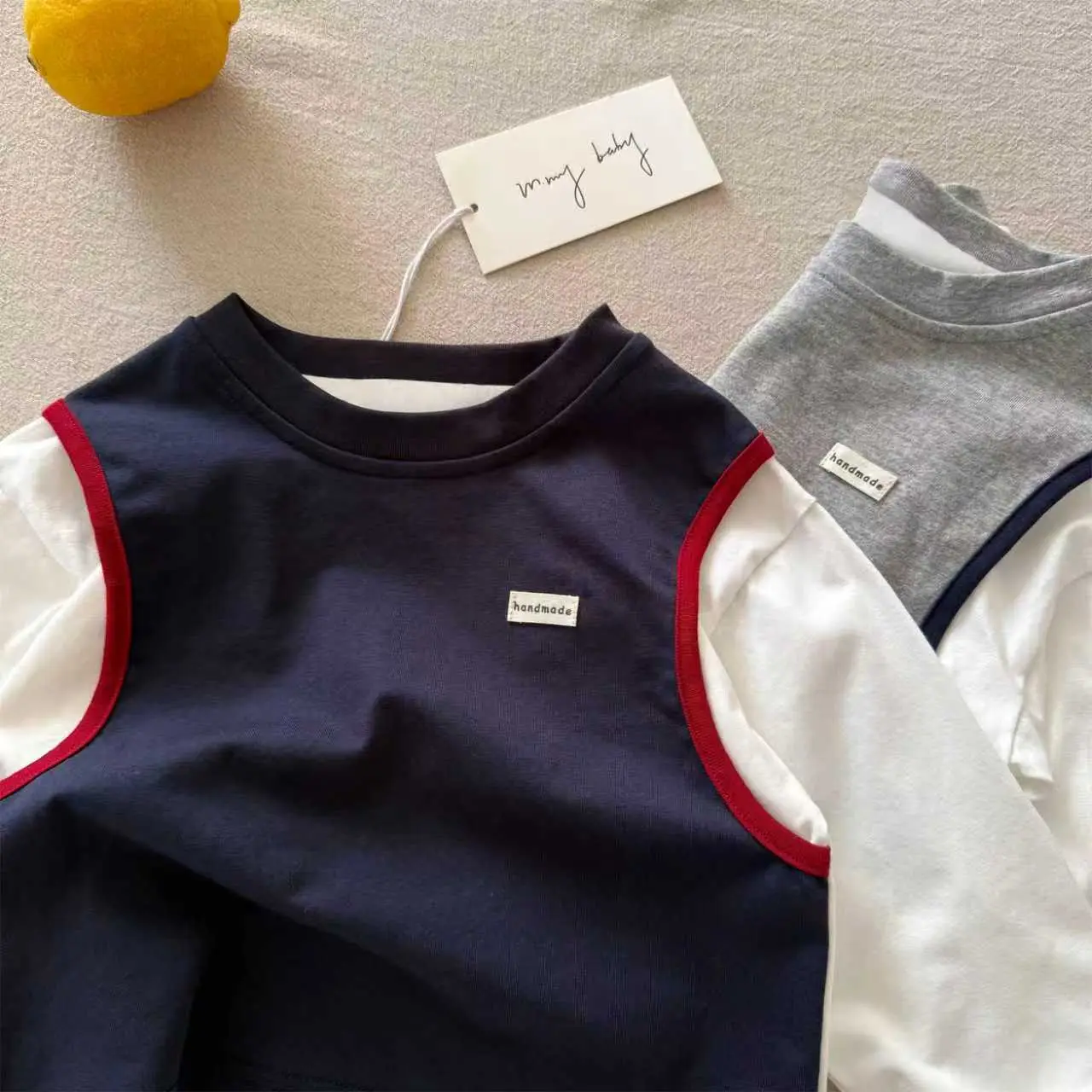 Boys Grey White Two-Piece Cotton T-Shirt — feature 8