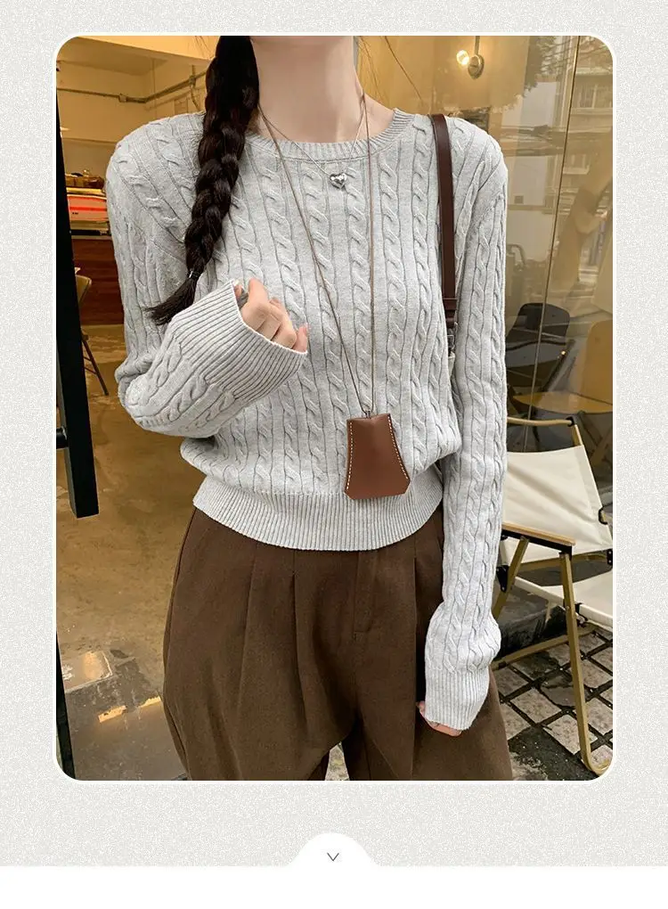 Twist Knit Pullover Sweater with a High-End Feel, Women's 2026 New Autumn and Winter Slim-Fit Short Top — feature 1