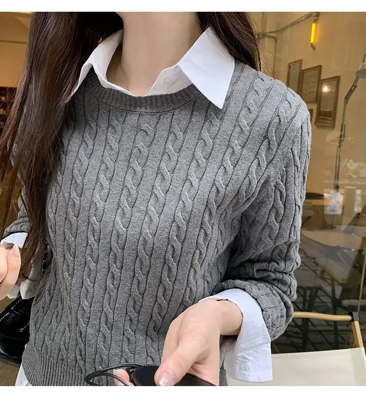 Twist Knit Pullover Sweater with a High-End Feel, Women's 2026 New Autumn and Winter Slim-Fit Short Top — feature 13