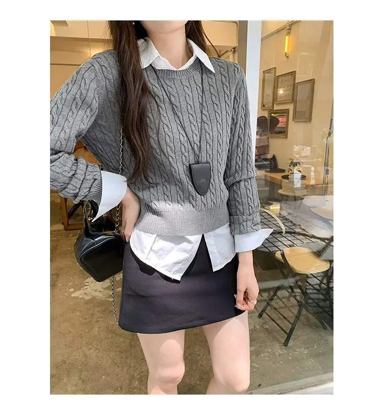Twist Knit Pullover Sweater with a High-End Feel, Women's 2026 New Autumn and Winter Slim-Fit Short Top — feature 14