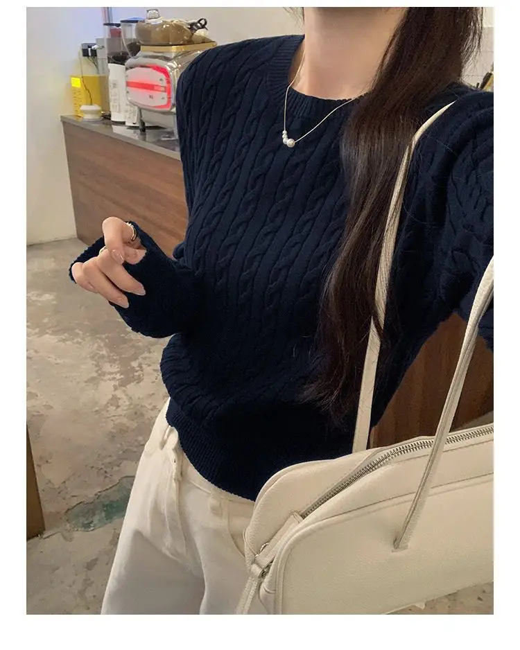 Twist Knit Pullover Sweater with a High-End Feel, Women's 2026 New Autumn and Winter Slim-Fit Short Top — feature 21
