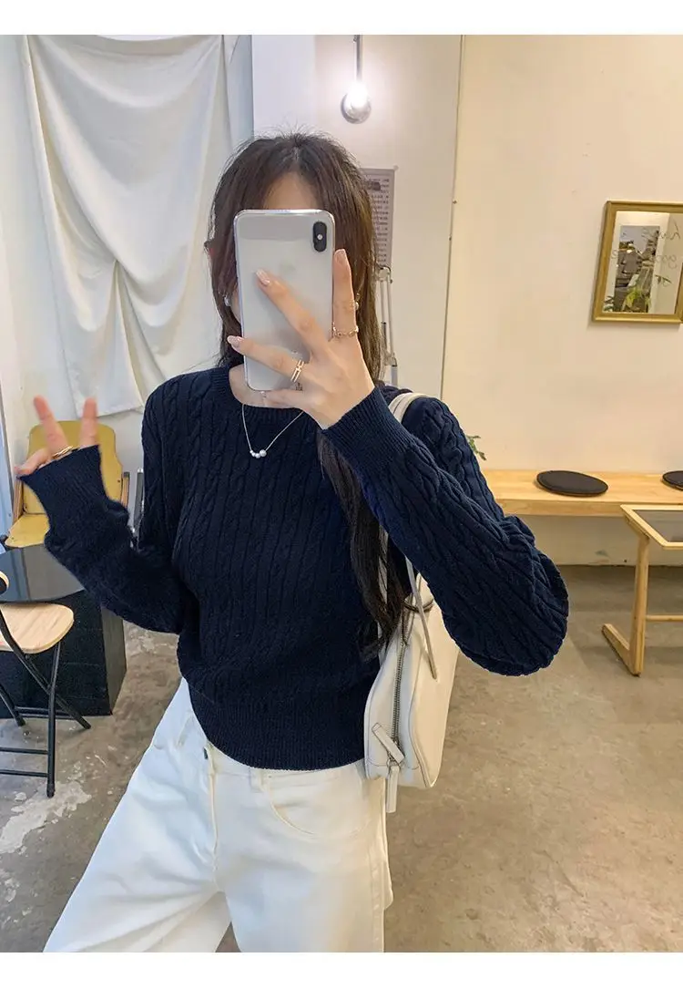 Twist Knit Pullover Sweater with a High-End Feel, Women's 2026 New Autumn and Winter Slim-Fit Short Top — feature 22