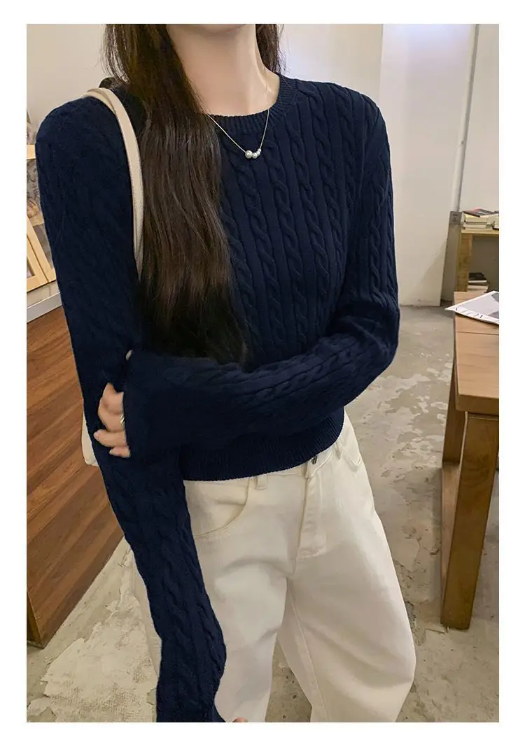 Twist Knit Pullover Sweater with a High-End Feel, Women's 2026 New Autumn and Winter Slim-Fit Short Top — feature 23