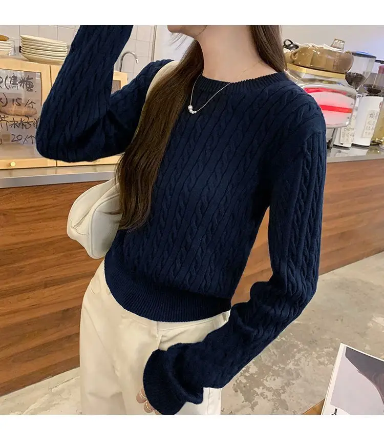 Twist Knit Pullover Sweater with a High-End Feel, Women's 2026 New Autumn and Winter Slim-Fit Short Top — feature 24