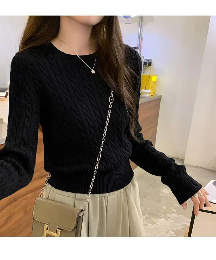 Twist Knit Pullover Sweater with a High-End Feel, Women's 2026 New Autumn and Winter Slim-Fit Short Top — feature 25