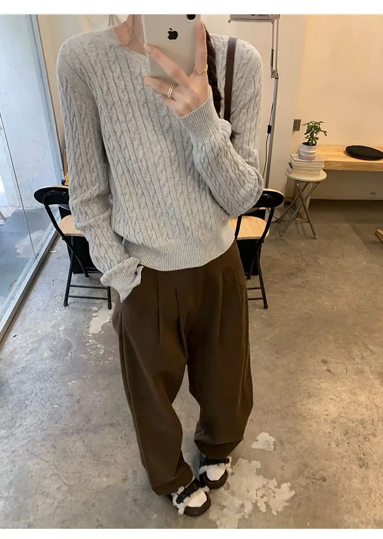 Twist Knit Pullover Sweater with a High-End Feel, Women's 2026 New Autumn and Winter Slim-Fit Short Top — feature 5