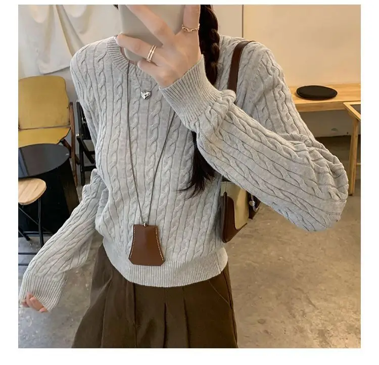 Twist Knit Pullover Sweater with a High-End Feel, Women's 2026 New Autumn and Winter Slim-Fit Short Top — feature 7
