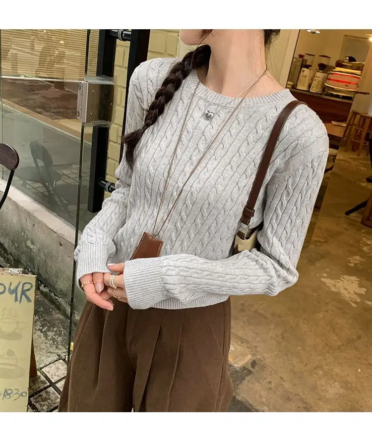 Twist Knit Pullover Sweater with a High-End Feel, Women's 2026 New Autumn and Winter Slim-Fit Short Top — feature 8