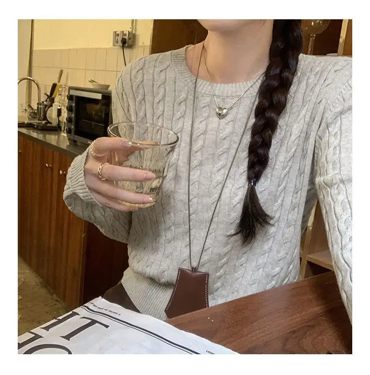 Twist Knit Pullover Sweater with a High-End Feel, Women's 2026 New Autumn and Winter Slim-Fit Short Top — feature 9