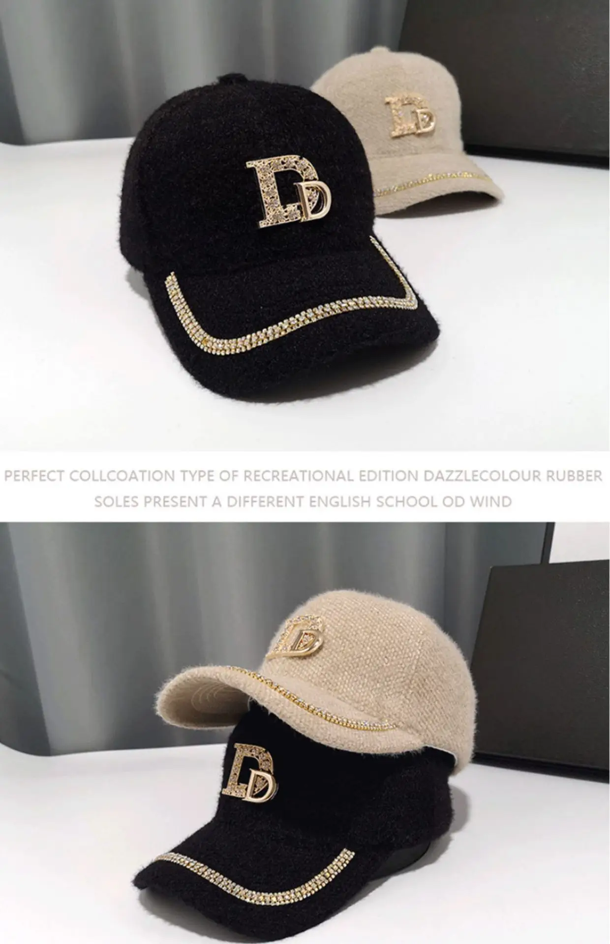 Mohair Duckbill Cap with Gold Embroidery for Women — feature 12