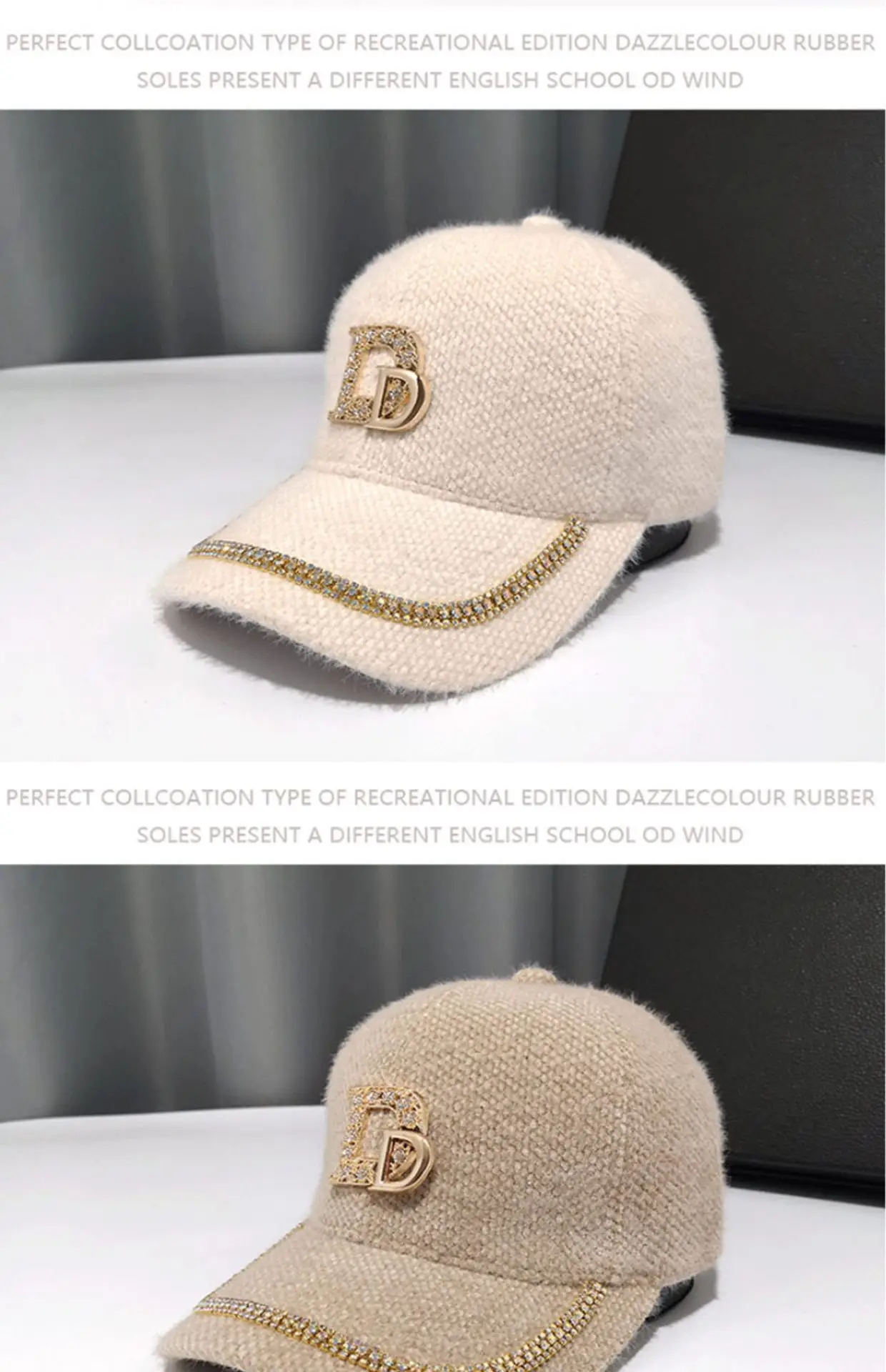 Mohair Duckbill Cap with Gold Embroidery for Women — feature 14
