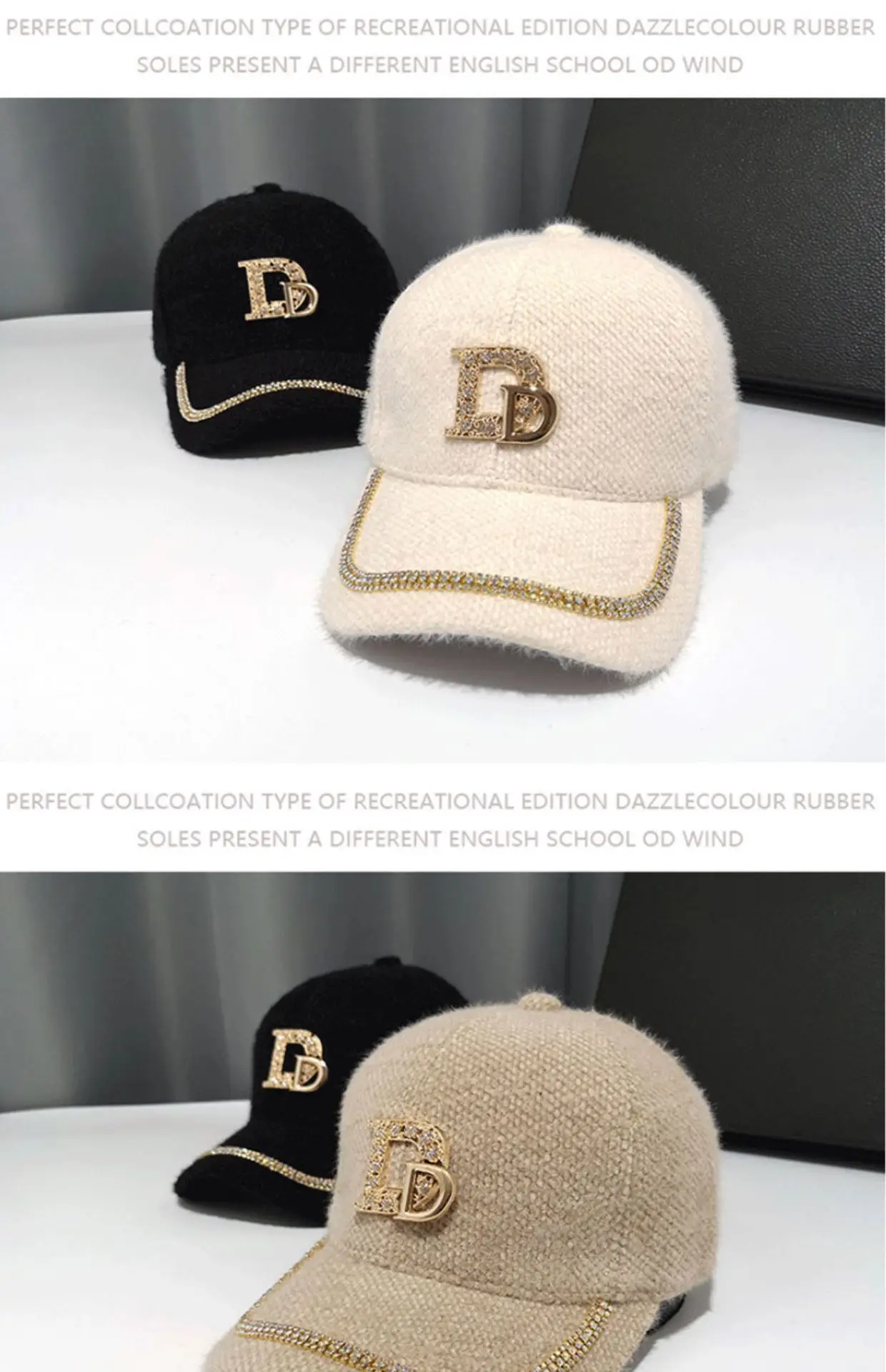 Mohair Duckbill Cap with Gold Embroidery for Women — feature 9