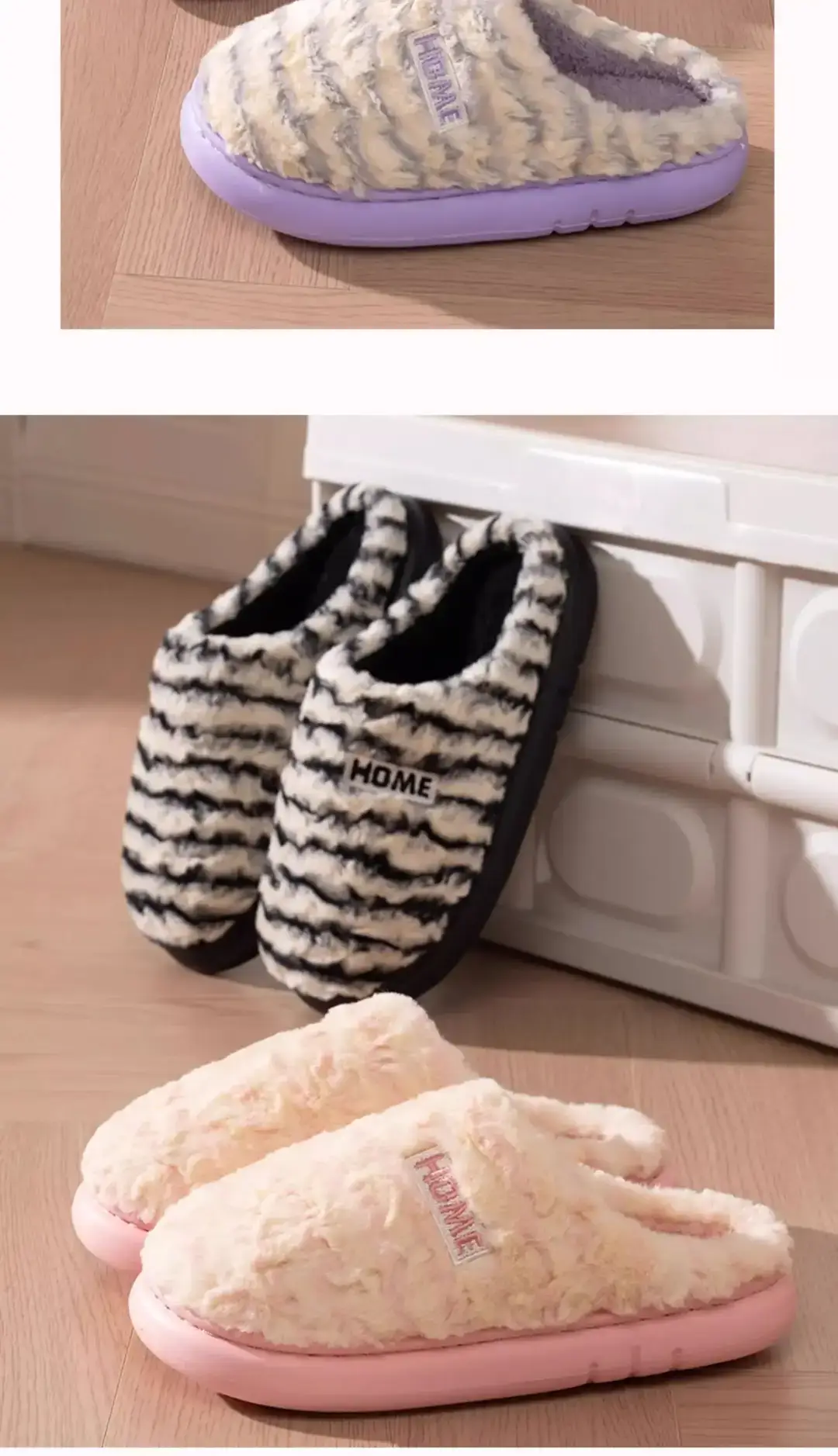 Striped Plush Cotton Slippers for Men 5 New Autumn and Winter Thickeneded Warm Home Indoor Soft-Soled Confinement Shoes for Women — feature 13