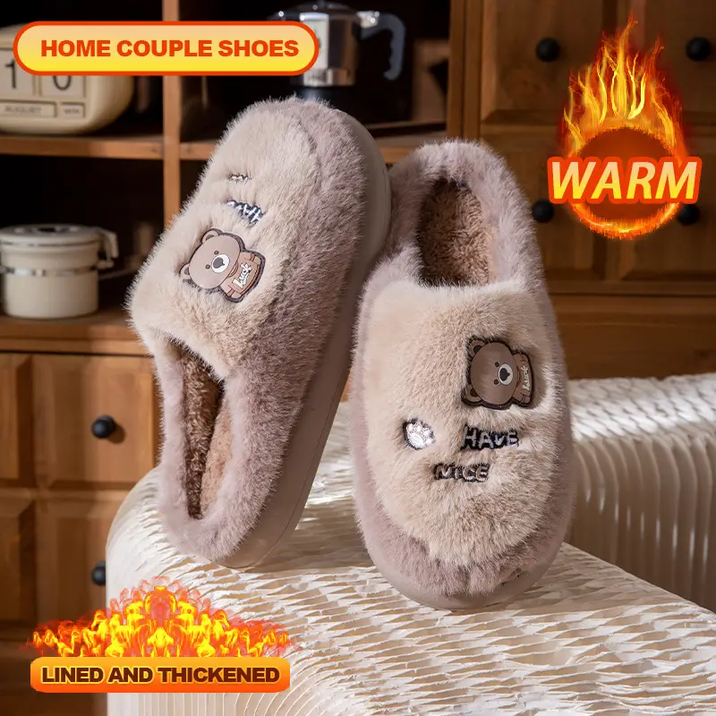 Cotton Slippers for Women Winter New Couple Indoor Home Non-Slip Thick Sole Warm Plush Cute Cartoon Cotton Slippers for Men