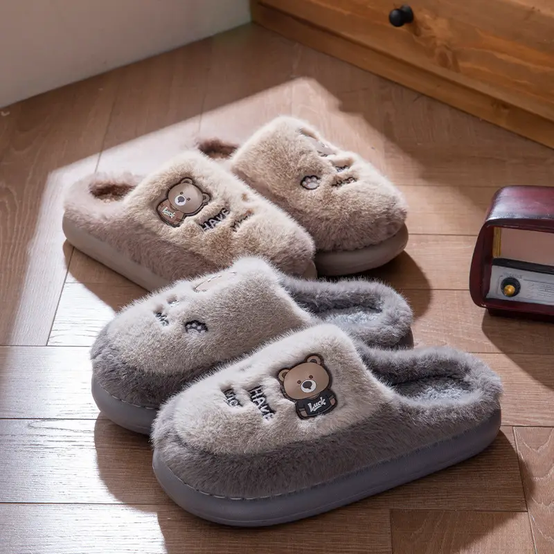 Cotton Slippers for Women Winter New Couple Indoor Home Non-Slip Thick Sole Warm Plush Cute Cartoon Cotton Slippers for Men