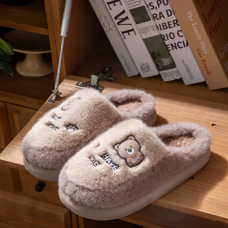 Cotton Slippers for Women Winter New Couple Indoor Home Non-Slip Thick Sole Warm Plush Cute Cartoon Cotton Slippers for Men