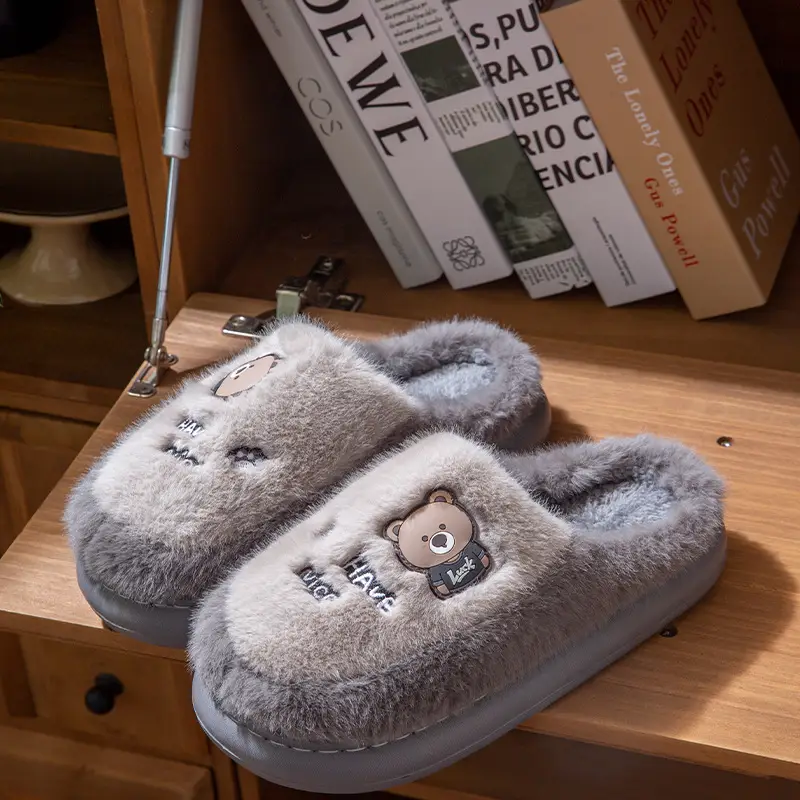Cotton Slippers for Women Winter New Couple Indoor Home Non-Slip Thick Sole Warm Plush Cute Cartoon Cotton Slippers for Men