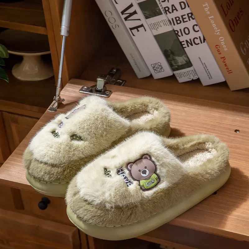 Cotton Slippers for Women Winter New Couple Indoor Home Non-Slip Thick Sole Warm Plush Cute Cartoon Cotton Slippers for Men