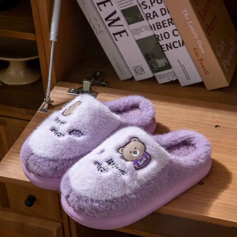 Cotton Slippers for Women Winter New Couple Indoor Home Non-Slip Thick Sole Warm Plush Cute Cartoon Cotton Slippers for Men