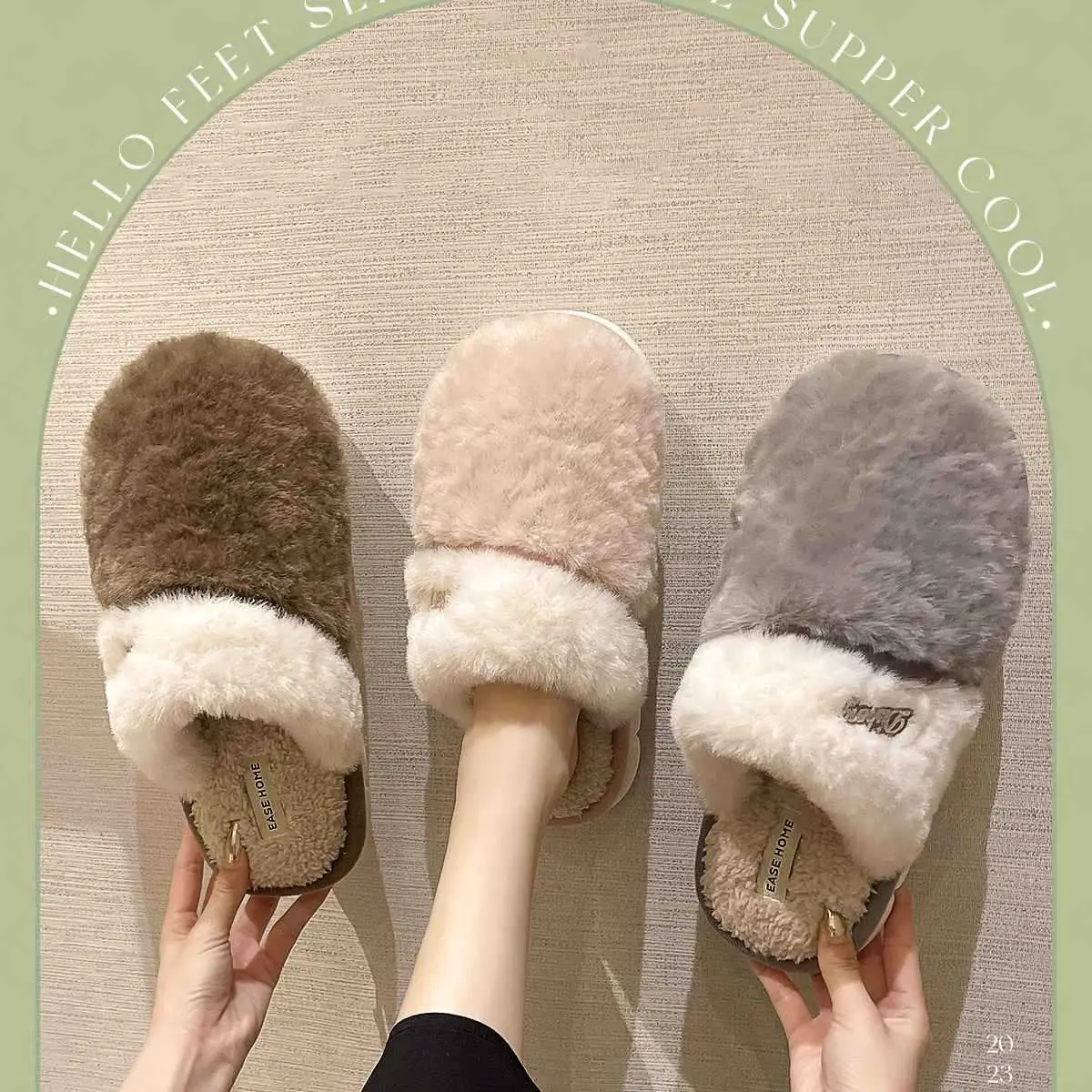 Women Cotton Slippers White Grey Winter Indoor Home — feature 18