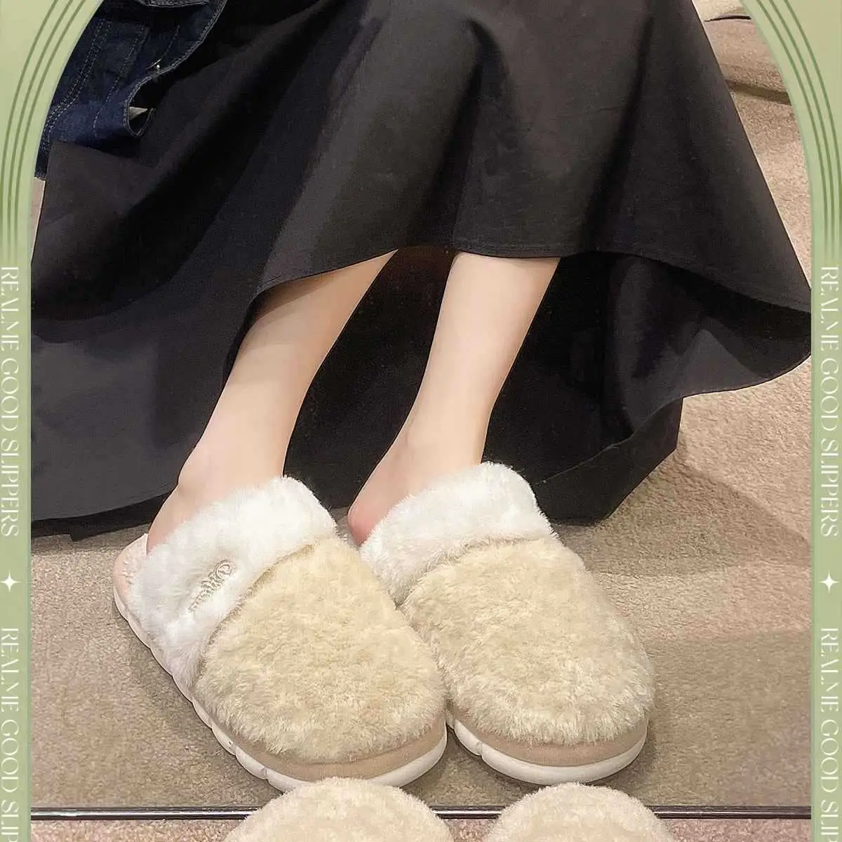 Women Cotton Slippers White Grey Winter Indoor Home — feature 7