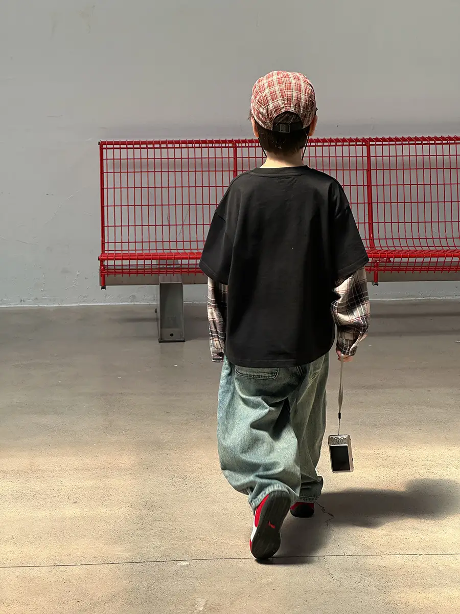 2-Piece Plaid Sleeve T-Shirt for Boys Autumn Wear - Image 5