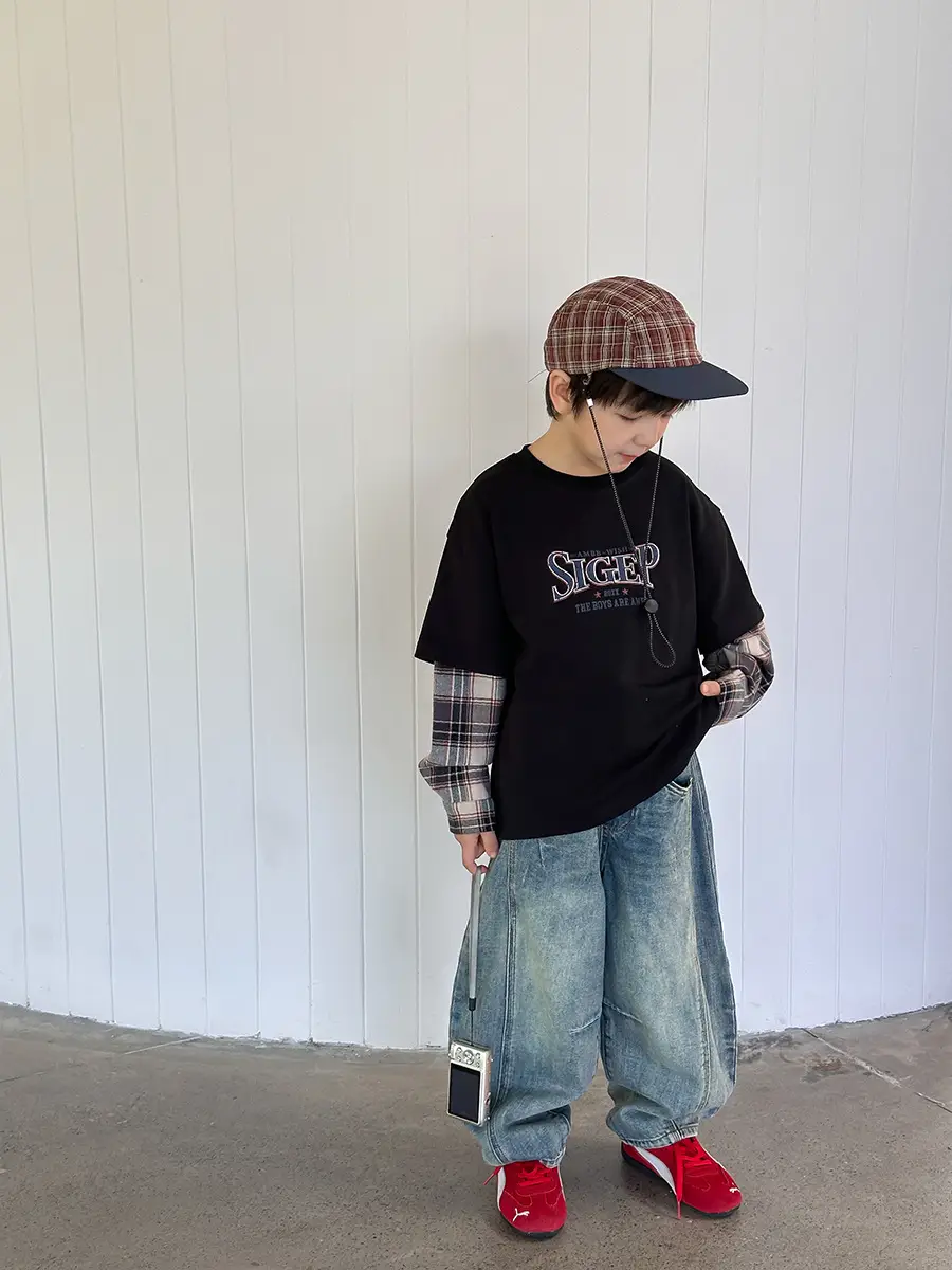 2-Piece Plaid Sleeve T-Shirt for Boys Autumn Wear - Image 6