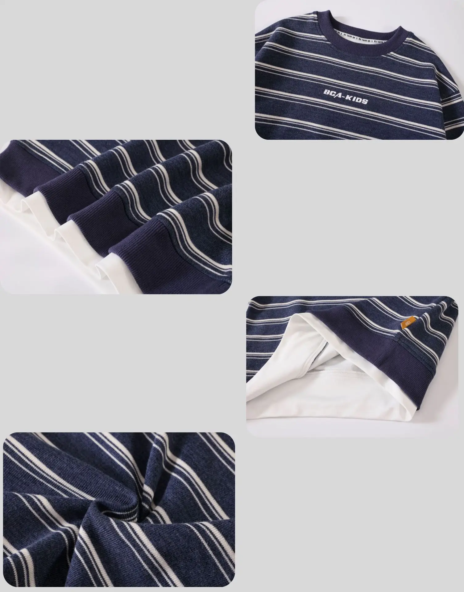 Boys Sweatshirt Autumn Pure Cotton Long Sleeve Striped Blue White — feature 13