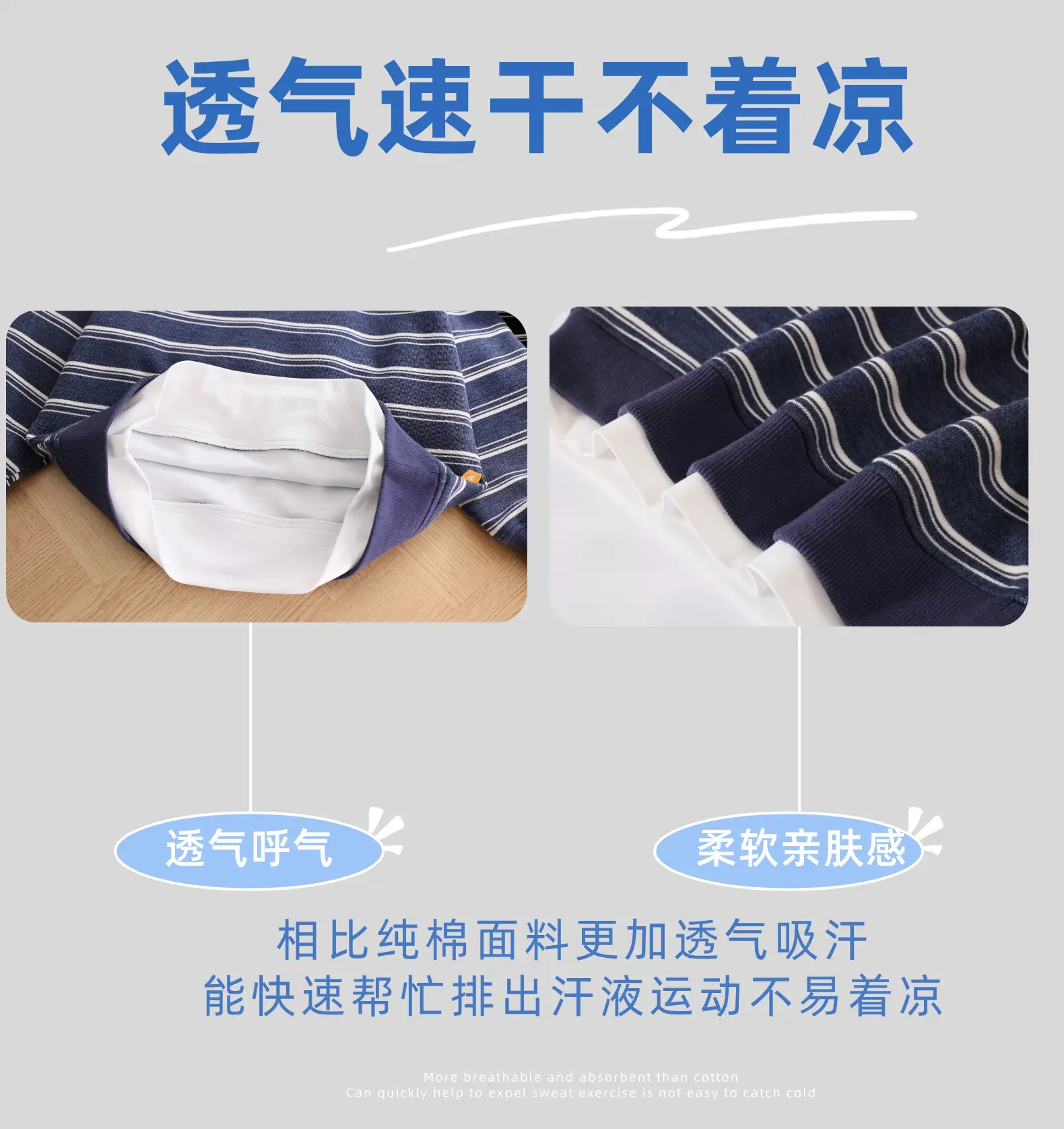 Boys Sweatshirt Autumn Pure Cotton Long Sleeve Striped Blue White — feature 2