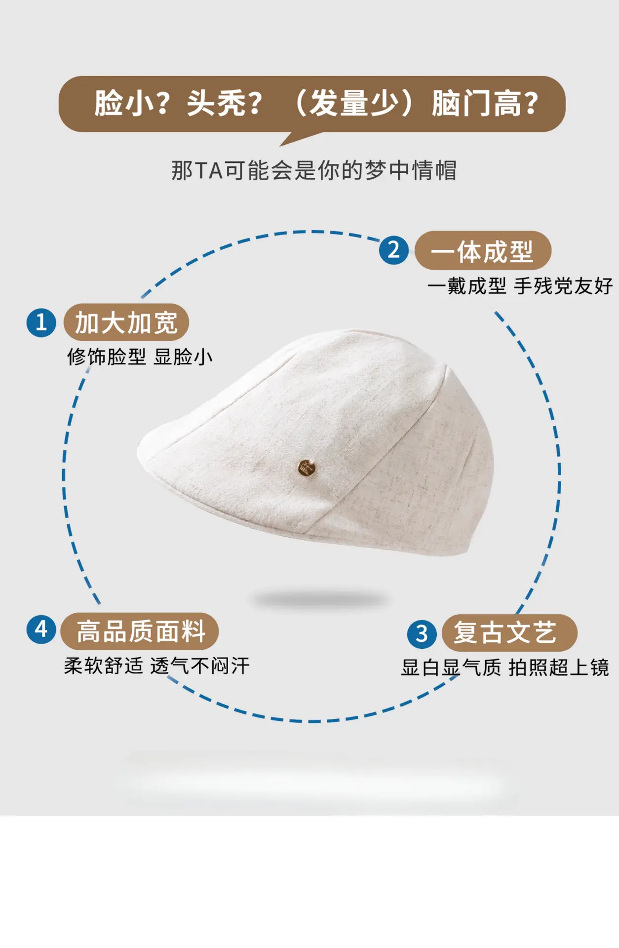 Vintage Linen Duckbill Cap for Women 2025 Lightweight Breathable Beret — feature 3