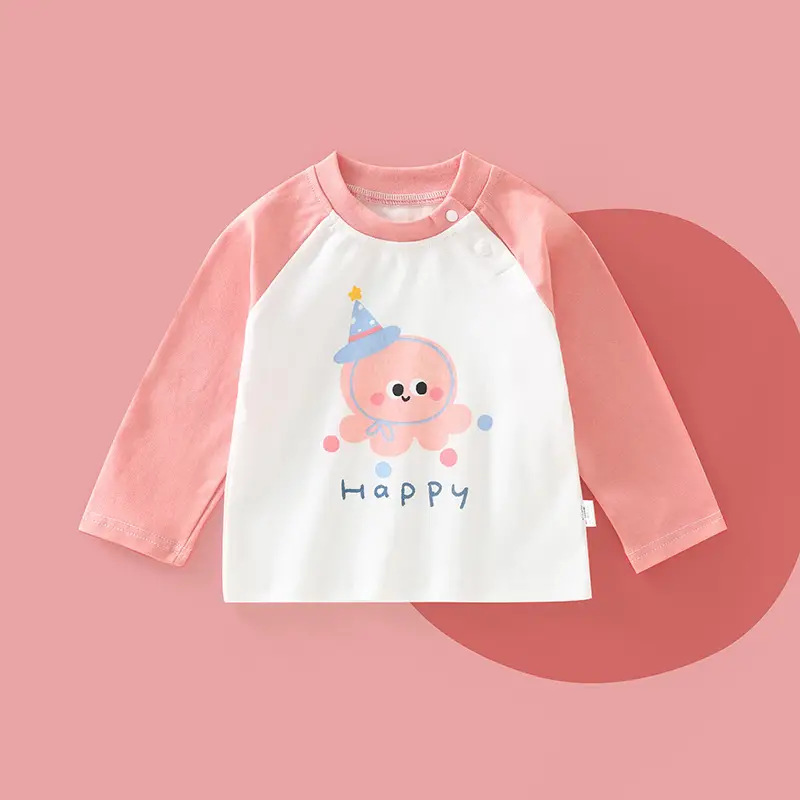 Pure Cotton Long Sleeve T-Shirt for Boys Girls Pink Baby Print - Image 2