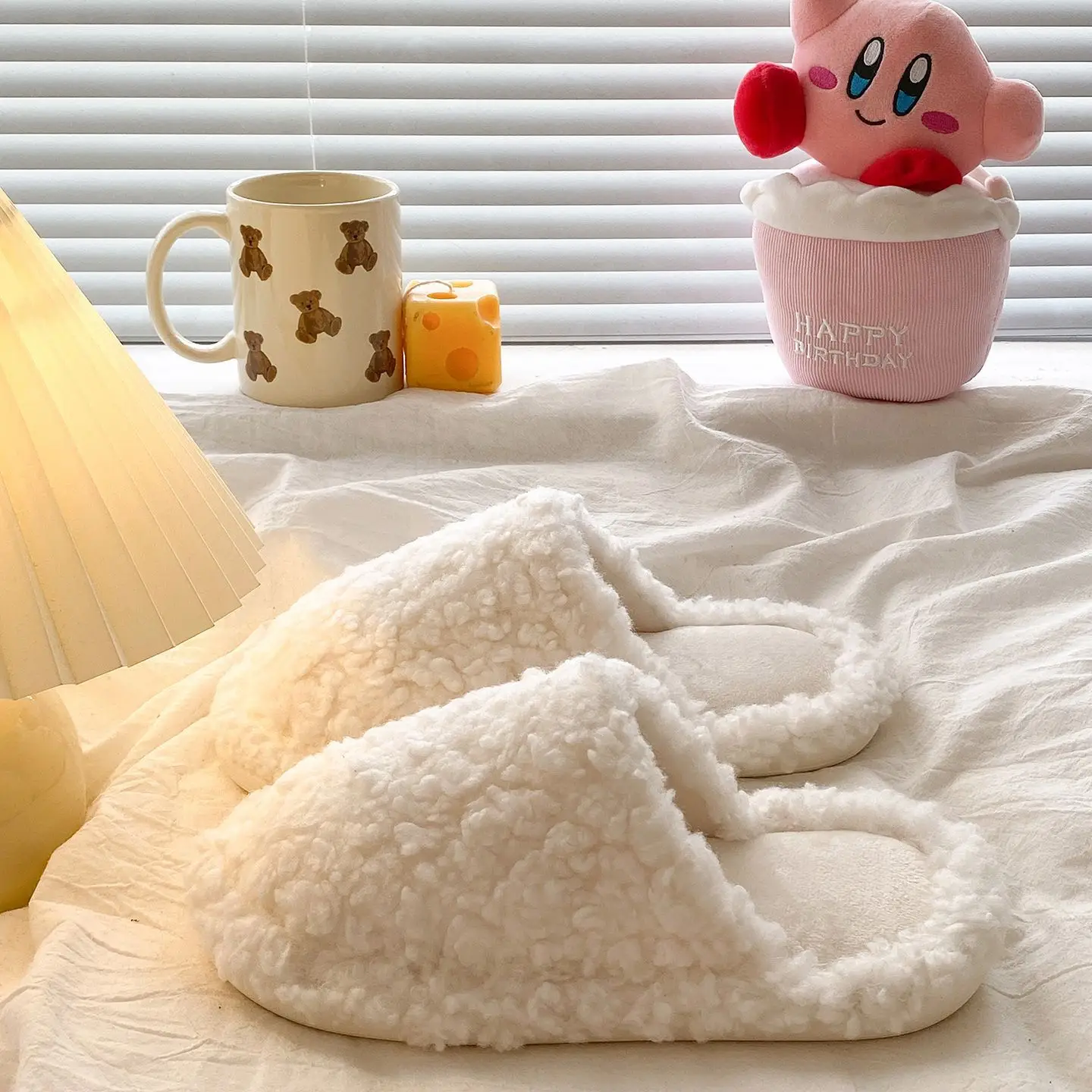 White Wool Fluffy Slippers for Women Winter Comfort