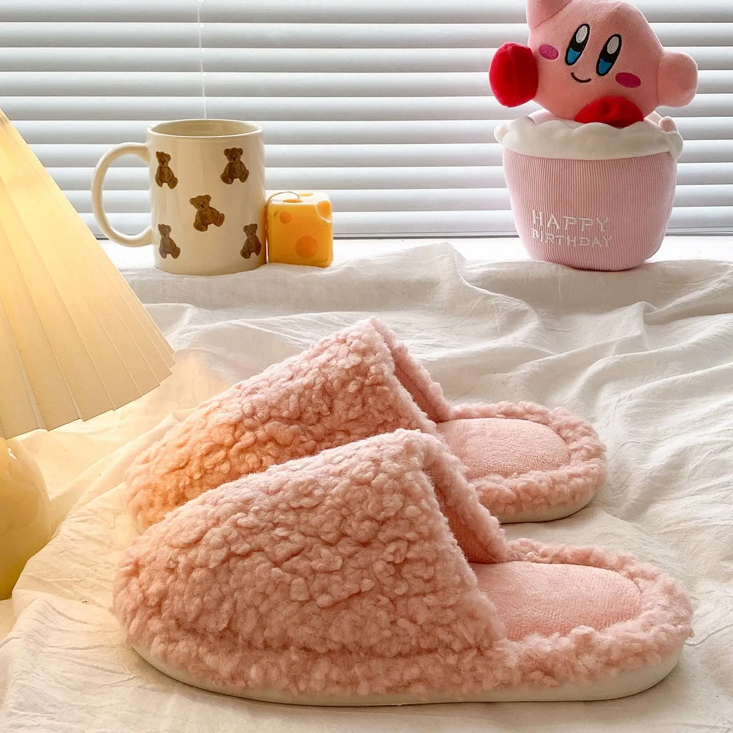 White Wool Fluffy Slippers for Women Winter Comfort