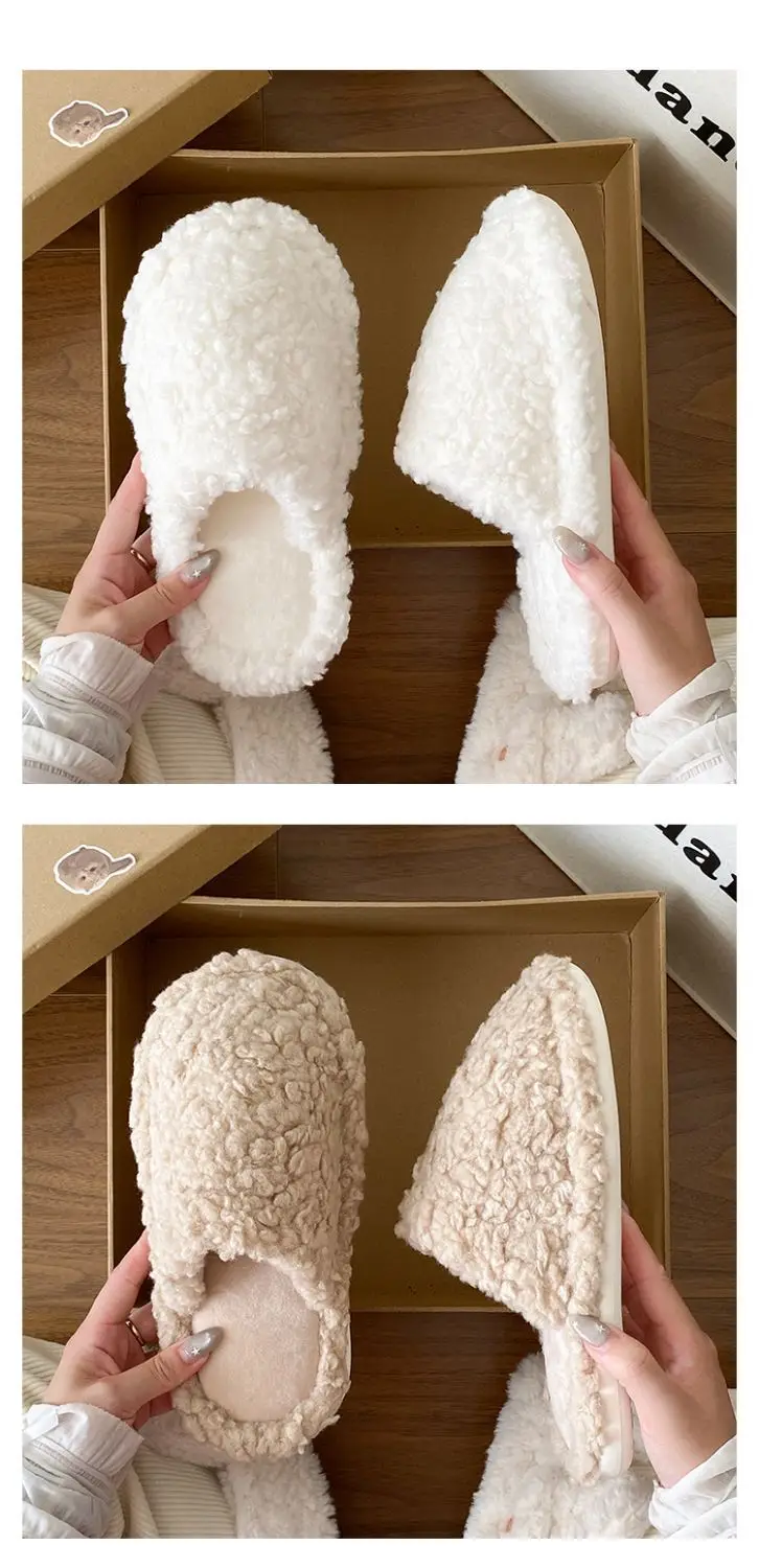 White Wool Fluffy Slippers for Women Winter Comfort — feature 19