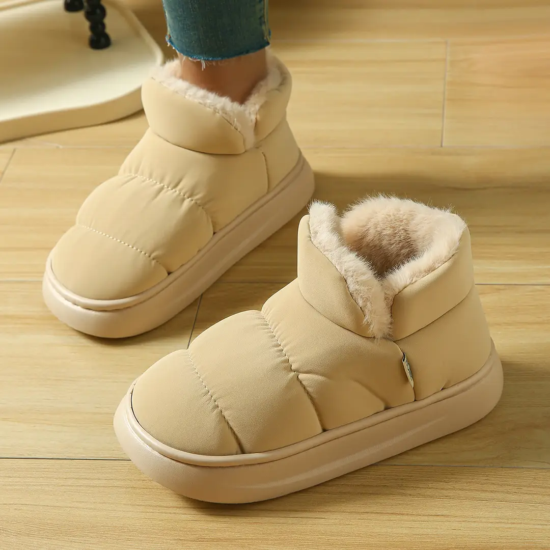 Cotton Slippers with Heel for Women, Winter Indoor Non-Slip Thick-Soled Plush High-Top Cotton Shoes, Waterproof and Warm Snow Boots for Women - Image 2