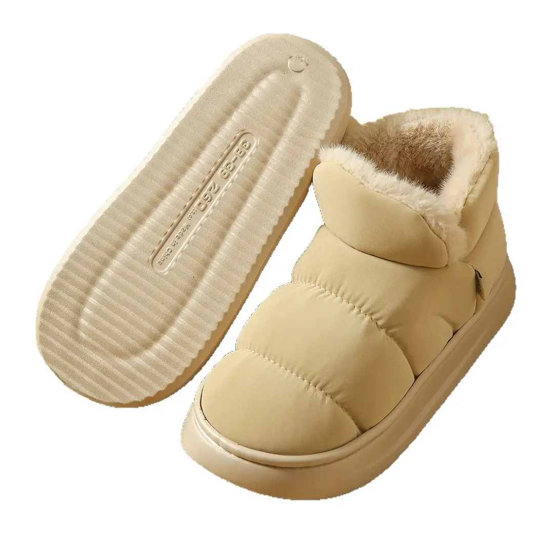 Cotton Slippers with Heel for Women, Winter Indoor Non-Slip Thick-Soled Plush High-Top Cotton Shoes, Waterproof and Warm Snow Boots for Women - Image 7