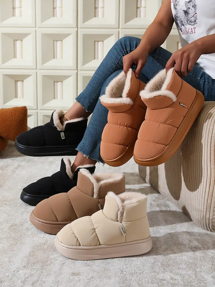 Cotton Slippers with Heel for Women, Winter Indoor Non-Slip Thick-Soled Plush High-Top Cotton Shoes, Waterproof and Warm Snow Boots for Women — feature 1