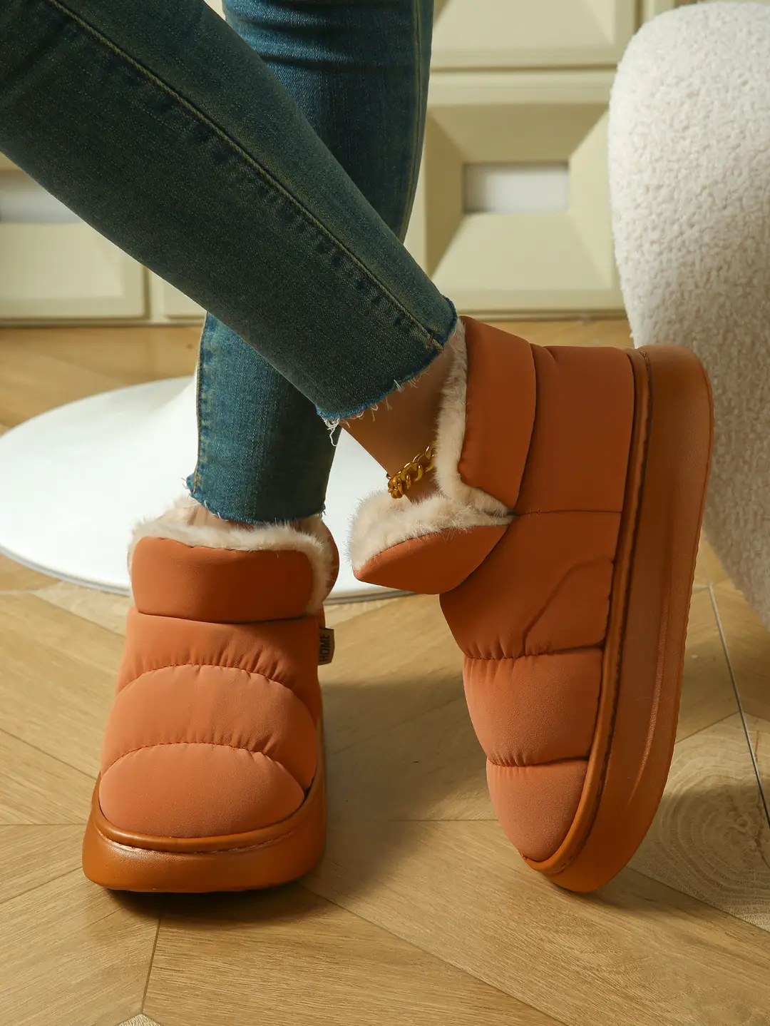 Cotton Slippers with Heel for Women, Winter Indoor Non-Slip Thick-Soled Plush High-Top Cotton Shoes, Waterproof and Warm Snow Boots for Women — feature 3