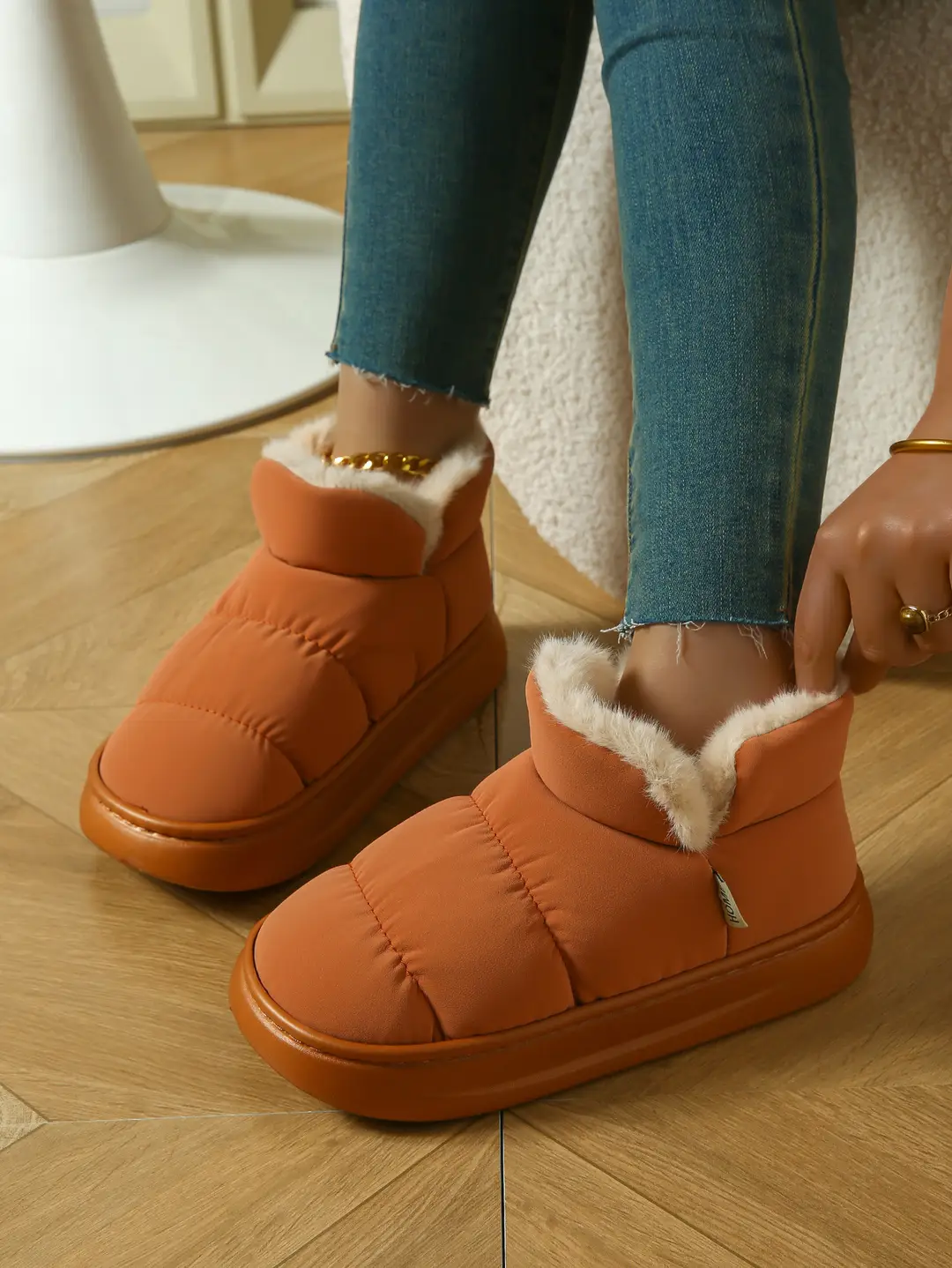 Cotton Slippers with Heel for Women, Winter Indoor Non-Slip Thick-Soled Plush High-Top Cotton Shoes, Waterproof and Warm Snow Boots for Women — feature 4